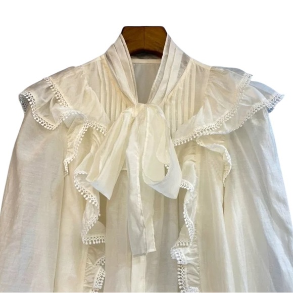 NWT Ultra Pink Sheer Peasant Ruffle and Lace Trim Blouse - Picture 4 of 13